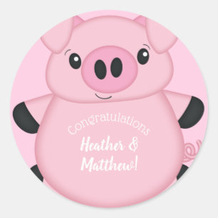 Pig Baby Shower Farm Pink Girl  Classic Round Sticker
