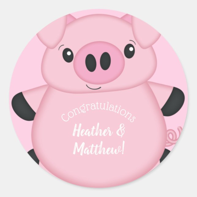 Pig Baby Shower Farm Pink Girl  Classic Round Sticker (Front)