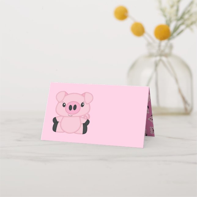 Pig Baby Shower Farm Pink Girl  Place Card (Front)