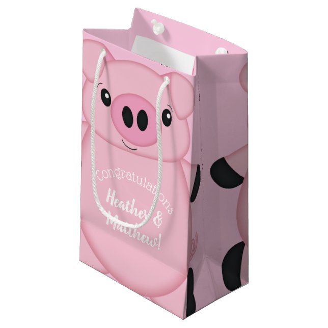 Pig Baby Shower Farm Pink Girl  Small Gift Bag (Front Angled)