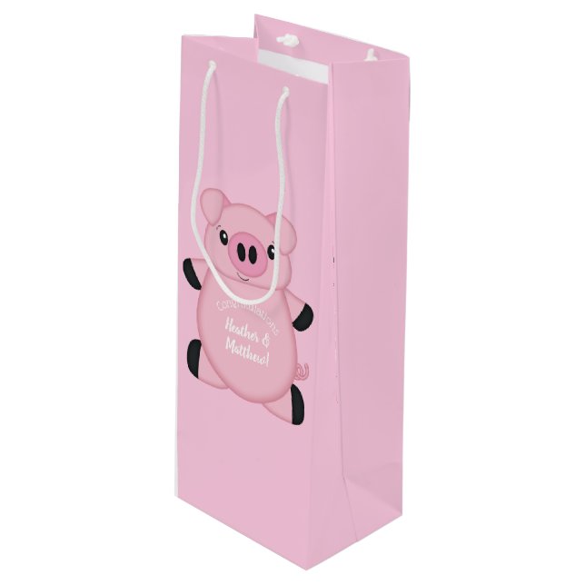 Pig Baby Shower Farm Pink Girl  Wine Gift Bag (Front Angled)