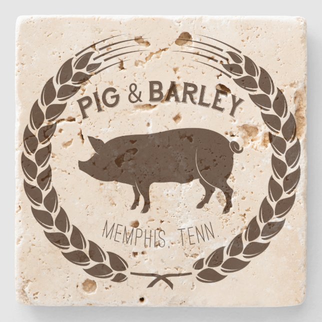 Pig & Barley Natural Stone Coaster (Front)