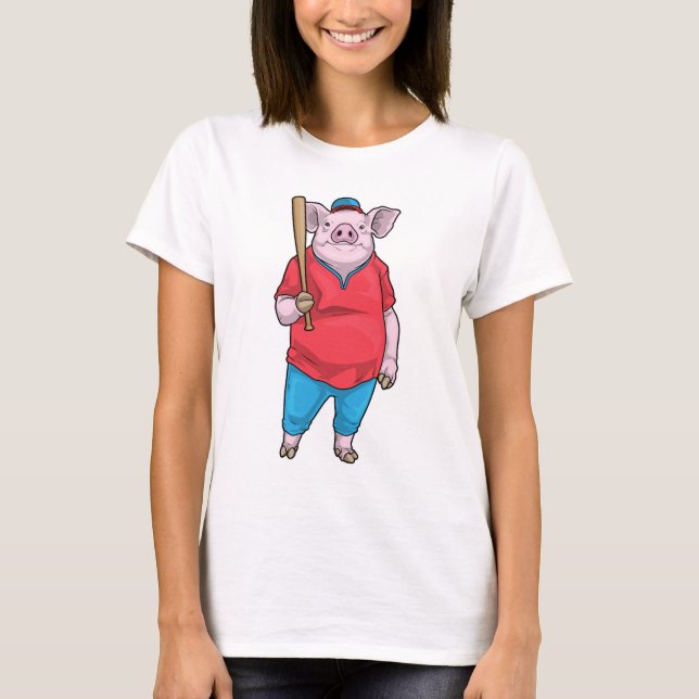 Pig Baseball Baseball bat T-Shirt (Front)