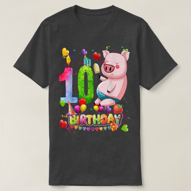 Pig Birthday Party 10 Year Old Boy 9th Pig Birthda T-Shirt (Design Front)