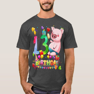 Pig Birthday Party 13 Year Old Boy 9th Pig Birthda T-Shirt