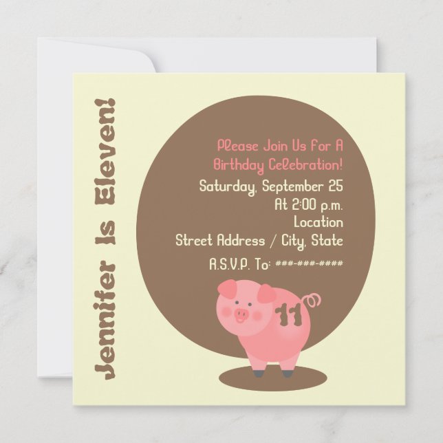 Pig Birthday Party Invitation (Front)