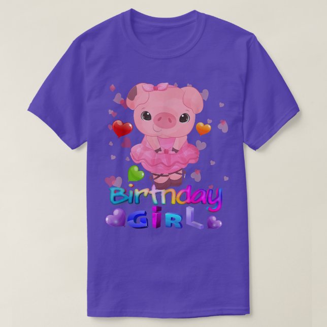 Pig Birthday Party Pig Girl Rainbow Hearts  T-Shirt (Design Front)