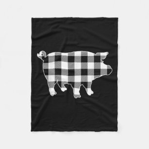 Pig Black & White Buffalo Plaid Merry Christma Fleece Blanket