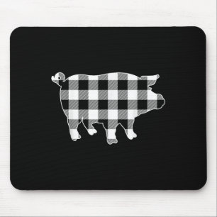 Pig Black & White Buffalo Plaid Merry Christma Mouse Pad