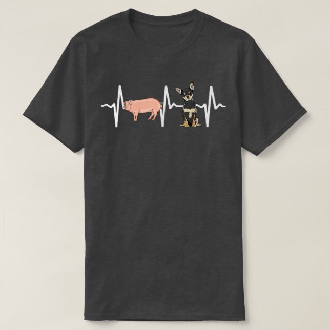 Pig Black Chihuahua Heartbeat Dog Lover  T-Shirt (Design Front)