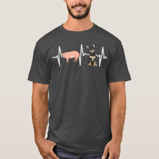 Pig Black Chihuahua Heartbeat Dog Lover  T-Shirt