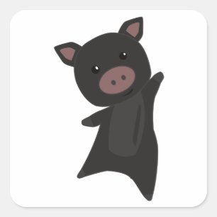 Pig Black Piggy Cute Animals Kids Square Sticker