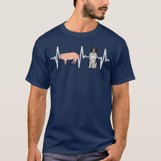 Pig Border Collie Heartbeat Dog Lover  T-Shirt