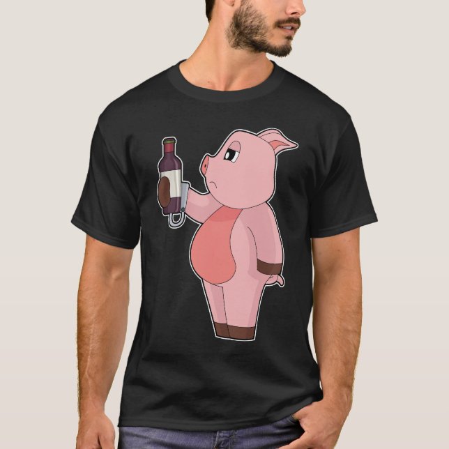 Pig Bottle Red wine T-Shirt (Front)