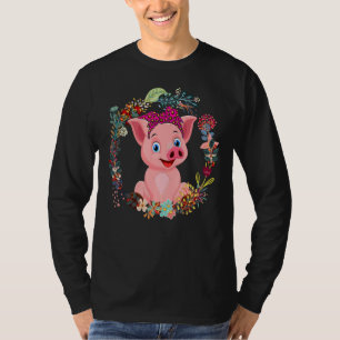 Pig Bow Tie Leopard Flowers Family Happy Mother's T-Shirt