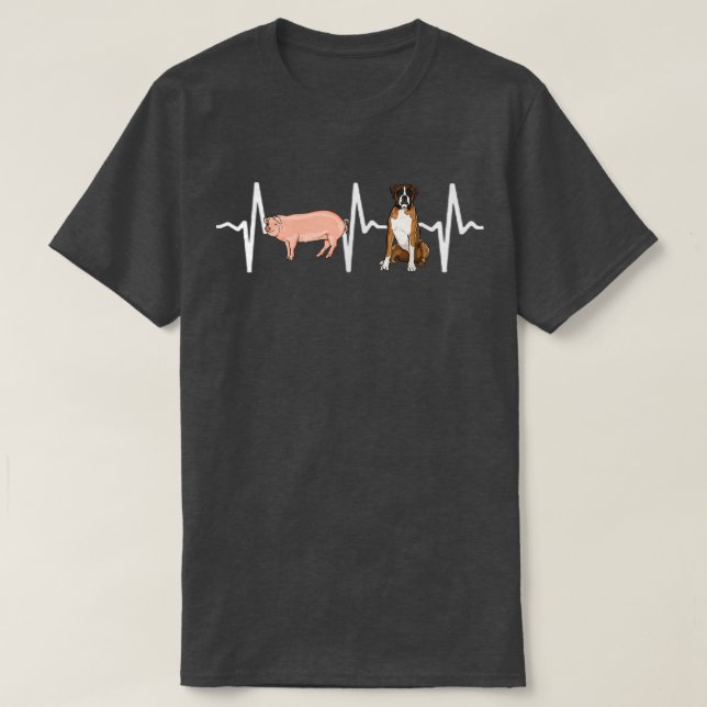 Pig Boxer Heartbeat Dog Lover  T-Shirt (Design Front)