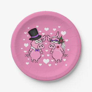 Pig Bride And Groom Wedding Paper Plates