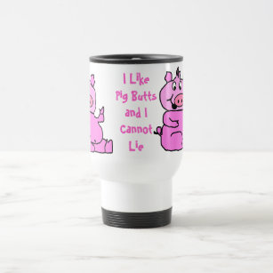 "Pig Butts" Pink Cartoon Pig Aluminium Travel Mug