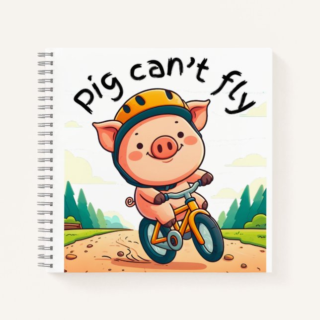 Pig Can't Fly. L Pink BG Notebook (Front)