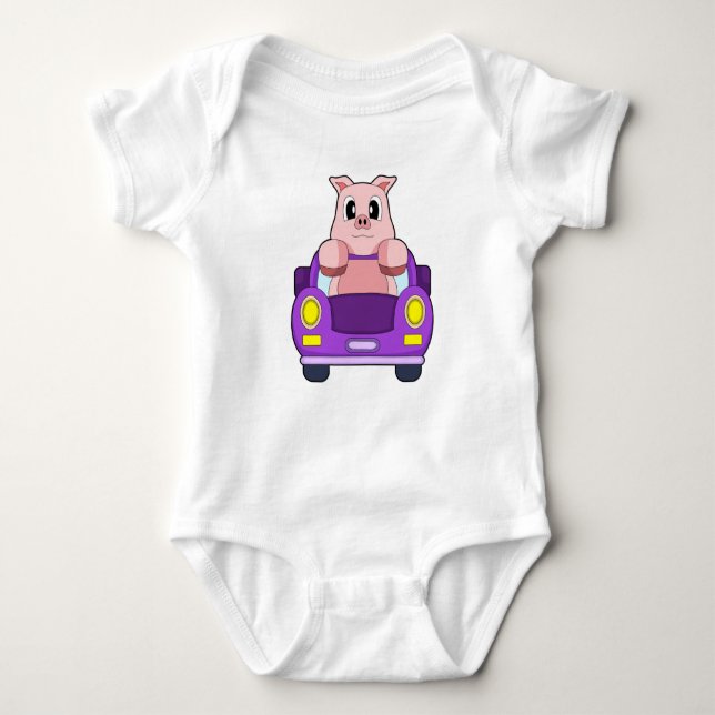 Pig Car Baby Bodysuit (Front)