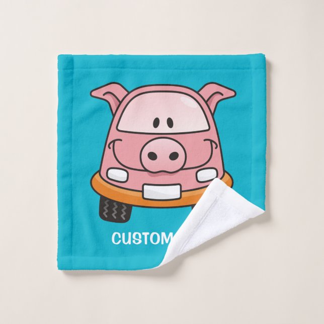 Pig Cartoon Car Bath Towel Set (Wash Cloth)
