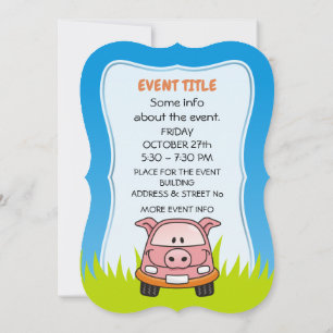 Pig Cartoon Car Invitation