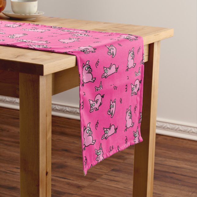 Pig Cartoon Pink Table Runner (In Situ)