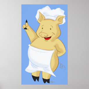 Pig Chef Wearing Apron Poster Print