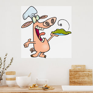 Pig Chef With Food Poster