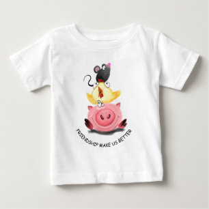 Pig , Chicken and Mouse Baby T-Shirt with Text