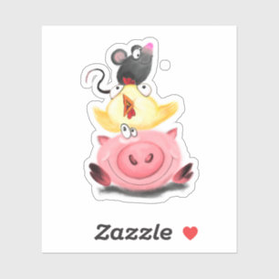 Pig Chicken and Mouse Friends Funny Sticker