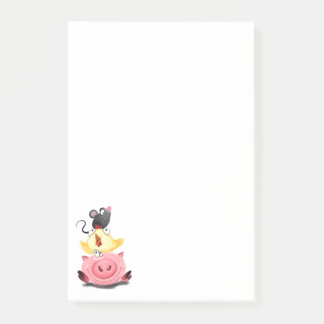 Pig Chicken and Mouse Friends Funny Sticky Notes (Front)