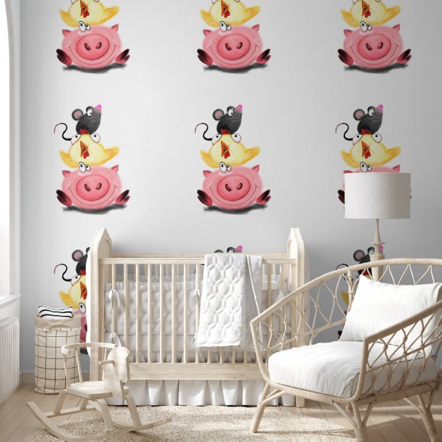 Pig Chicken and Mouse Friends Funny Wallpaper (Kids)