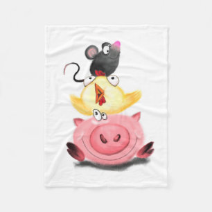 Pig Chicken and Mouse Funny Baby Fleece Blanket