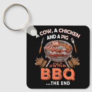 Pig Chicken Cow BBQ Smoker Barbecue Grill Chef Dad Key Ring