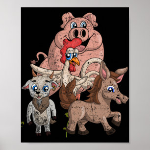 Pig Chicken Goat Horse Farm Squad Kids Gift Funny Poster