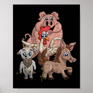 Pig Chicken Goat Horse Farm Squad Kids Gift Funny Poster