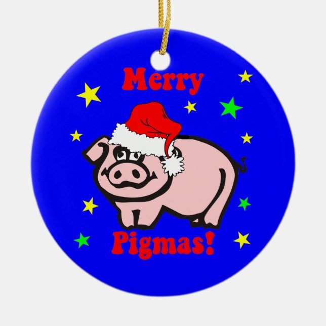 Pig Christmas Ceramic Ornament (Front)