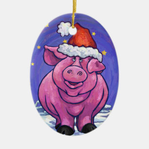 Pig Christmas Ceramic Ornament