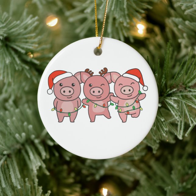 Pig Christmas Christmas Animals Cute Pigs Ceramic Ornament (Tree)