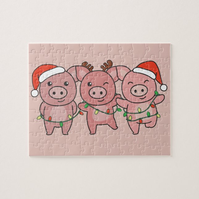 Pig Christmas Christmas Animals Cute Pigs Jigsaw P Puzzle (Horizontal)