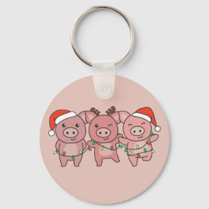 Pig Christmas Christmas Animals Cute Pigs Keychain