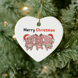 Pig Christmas Cute Pigs Merry Christmas Ceramic Or Ornament
