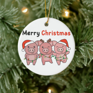 Pig Christmas Cute Pigs Merry Christmas Ceramic Or Ornament