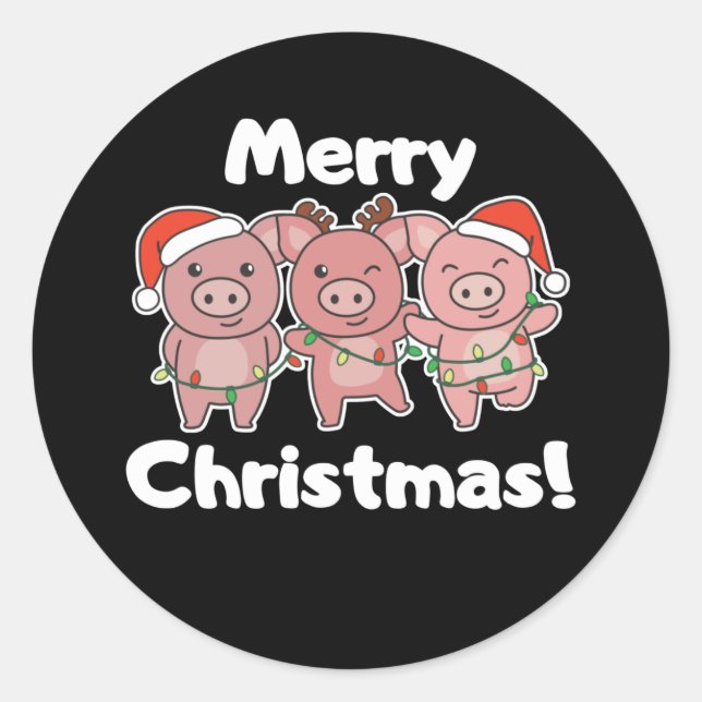 Pig Christmas Cute Pigs Merry Christmas Classic Round Sticker (Front)