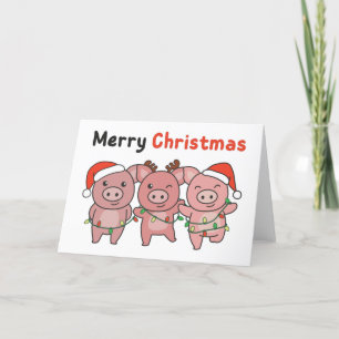 Pig Christmas Cute Pigs Merry Christmas Holiday Ca Card
