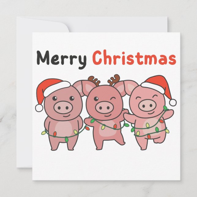 Pig Christmas Cute Pigs Merry Christmas Invitation (Front)