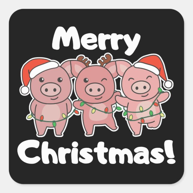 Pig Christmas Cute Pigs Merry Christmas Square Sticker (Front)