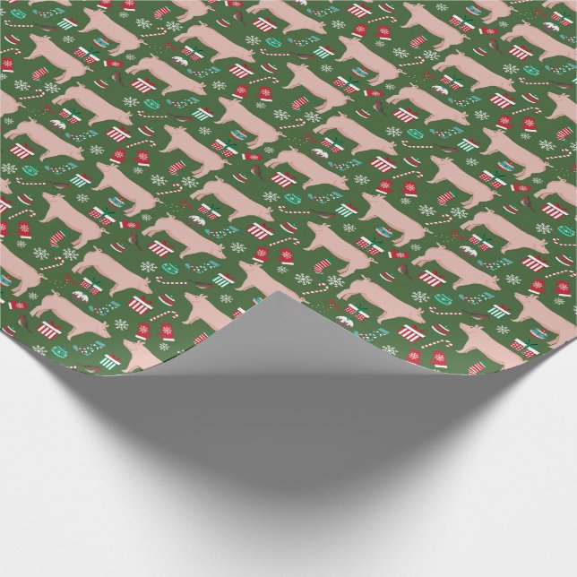 Pig Christmas Farm Animals Holiday Wrapping Paper (Corner)
