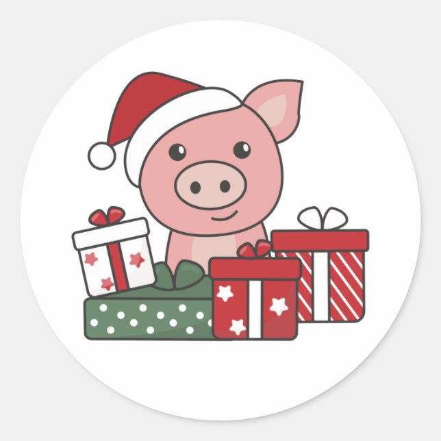 Pig Christmas Gift Winter Animals Pigs Classic Round Sticker (Front)